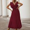 Lady Petticoats Plus Size Women Dress Solid Color Lace-up Summer Sexy Large Hem Long Dress for Banquet