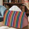 2D Flat 1pc, Tissue Box. Colorful Striped Pattern Napkin Dispenser, Reusable, Daily Desktop Tissue Organizer, Suitable for Kitchen Living Room Bedroom