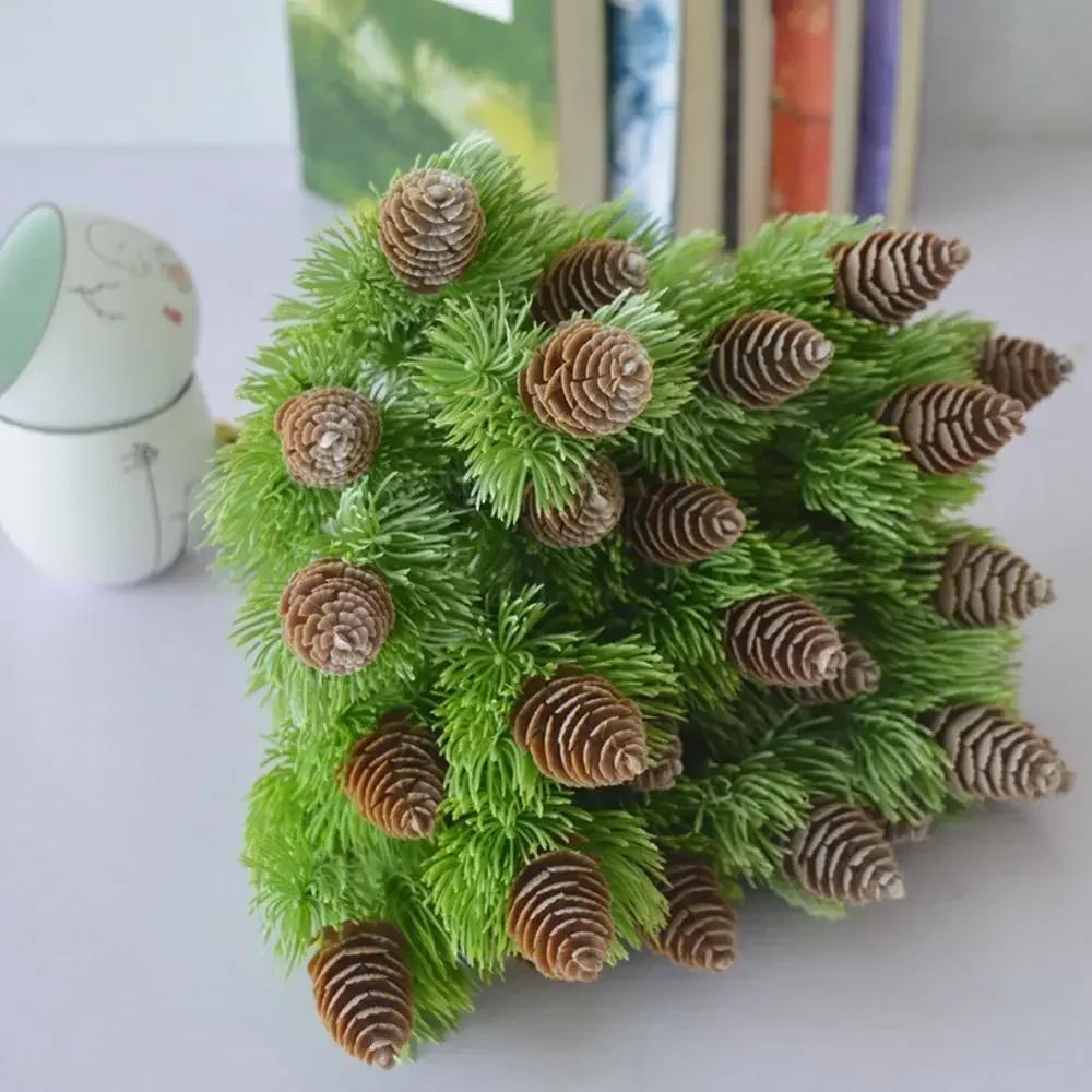 Artificial Plastic Pine 7 Branches Pine Nuts Cones Fake Plants Tree for Christmas Party Decoration Faux Grass Xmas Home Decor