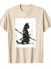 Interesting Unisexs Retro UkiyoE Style Samurai Cat Theme Cotton TShirt Japanese Cat Samurai Art Print ShortSleeved Shirt