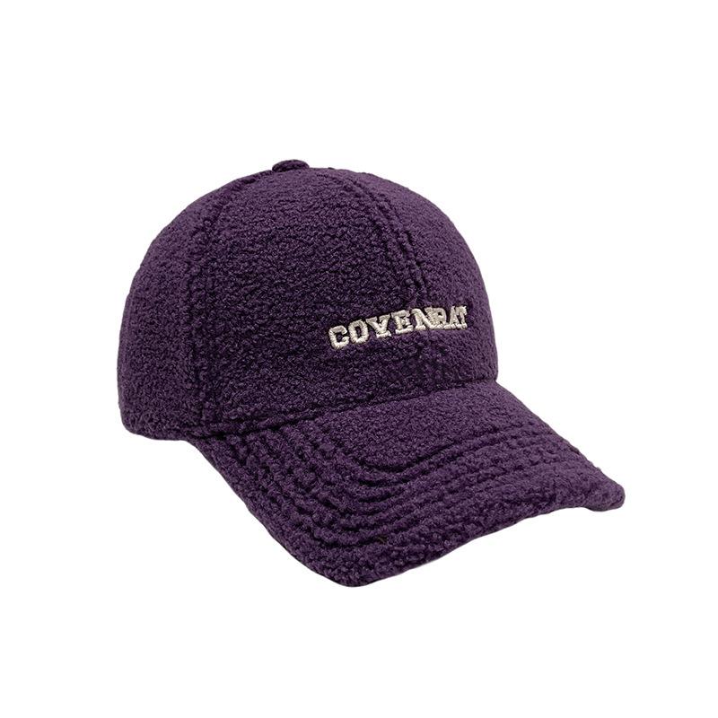 New Lamb Wool Embroidered Letter Baseball Cap Women's Autumn and Winter Warm Cap