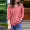 ZANZEA Women Grid Print Casual V-Neck 3/4 Sleeve Blouse