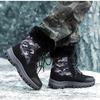 Women Winter Plus Velvet Camouflage Snow Boots Casual PU Canvas Lace Up Warm Outdoor Cotton Shoes Large High Top Thick Anti Slip Shoe