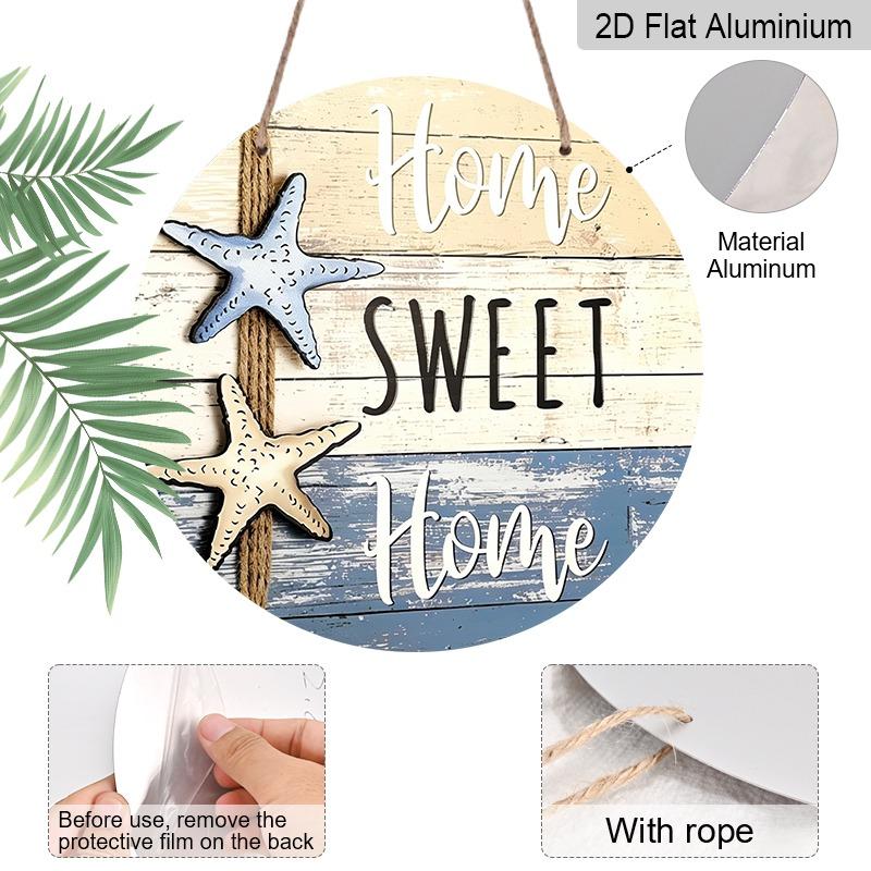 2D Flat "Sweet Home" Starfish Aluminum Decorative Signs and Plaques in Various Sizes. Beach-themed Wall Decorations Suitable for Gardens, Porches