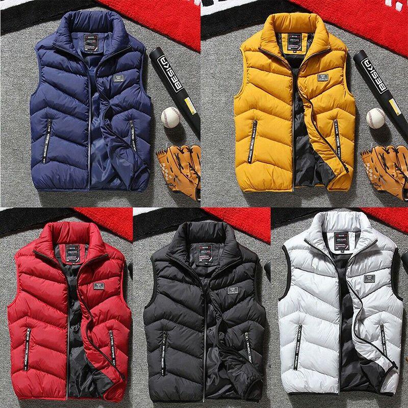 Fashionable Mens Quilted Coat Vest Waistcoat Parka With Solid Pattern And Regular Fit