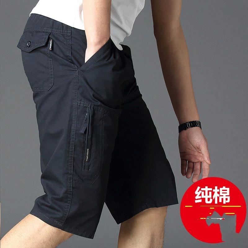 

Летние шорты для мужских модных нарядов Свободные Тонкие Чистый хлопок Повседневные Семиточечные 5XL чёрный