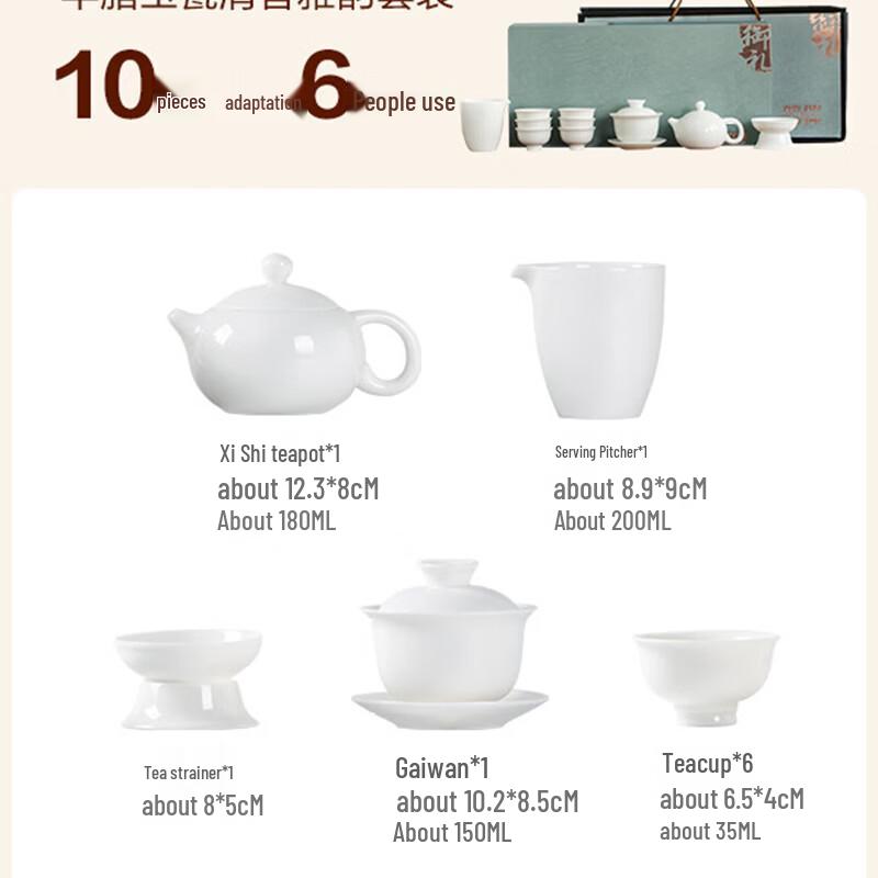 Gold-Inlaid Jade White Ceramic Tea Set