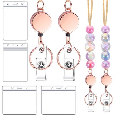 Macaron Colorful Bead Easy Pull Buckle Work Card Holder Necklace Work Badge Hanging Rope Transparent Card Holder with Lanyard