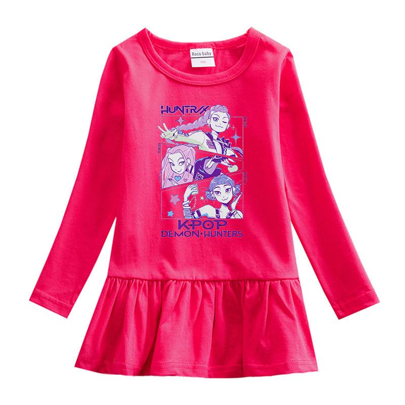 Princess Girls Kpop Rumi Zoey Mira Hunters Print Pleat Mesh Dress