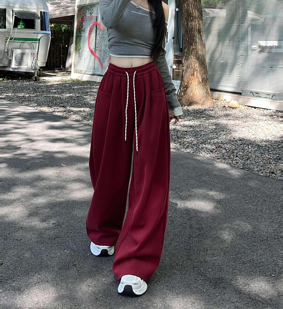 2025 Spring Women's High Waist Loose Wide-Leg Cotton Pants with Drawstring