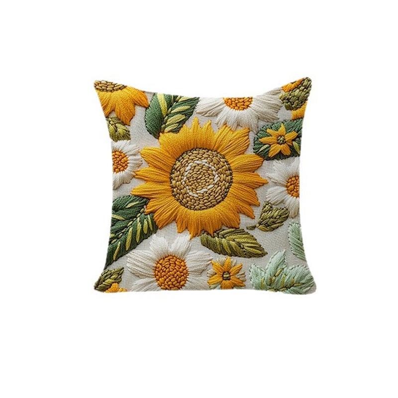 2/4pcs 2D Floral Print 45x45cm Zipper Closure Machine Washable Throw Pillow Covers Soft Sunflower & Daisy Bed Pillowcase