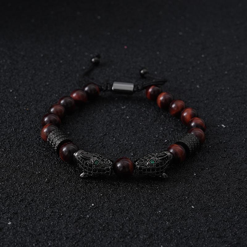 Luxury Tiger Eye Stone Beads Man Bracelet Leopard Head Charms Women Bracelets Couple Jewelry Christmas Gift