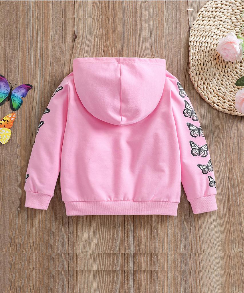 Giacca con Cappuccio Primavera Autunno da Ragazza Manica Lunga con Stampa Farfalle Zip Up Felpa con Cappuccio Cappotto