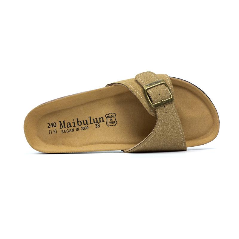 Fashion Causal Cork Slippers Woman Nubuck Belt Buckle Clogs Shoes Brand Valentine's Beach Slides Ladies Slip On Sandals Flats Babouches