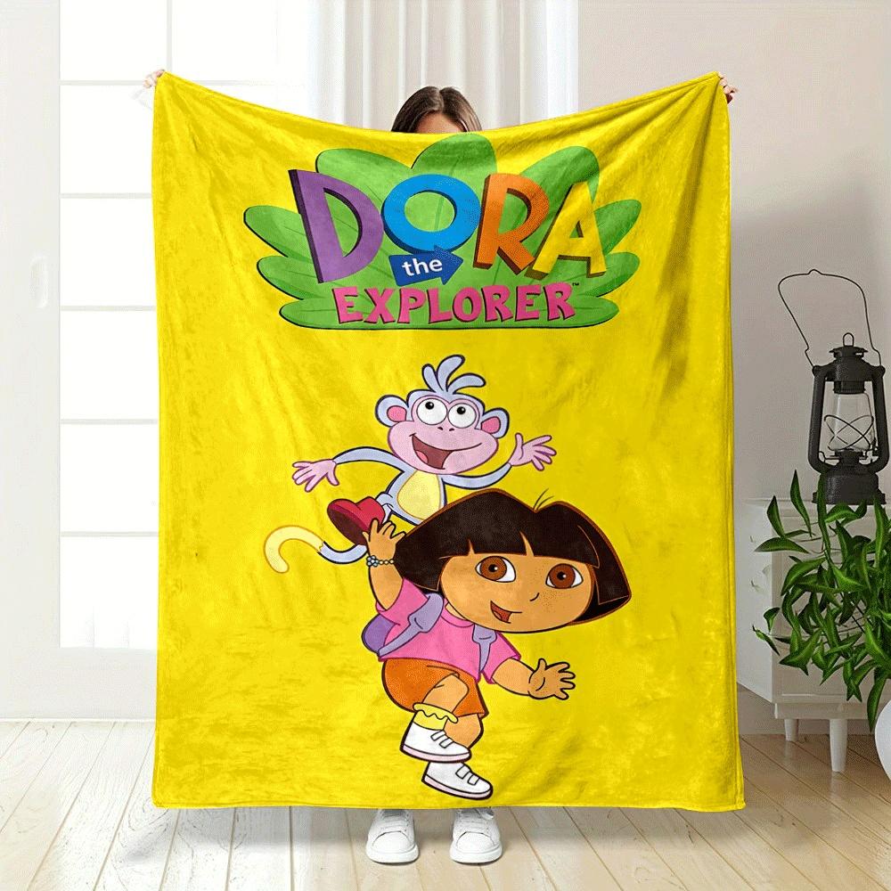 Colorful cartoon characters with text on a bright yellow background. for all seasons blanket lunch break throw gift