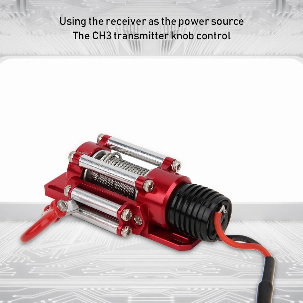 Metal Electric Winch Parts Accessory with Switch Remote Control Panel for 1 10 RC Crawler Climbing CarRed
