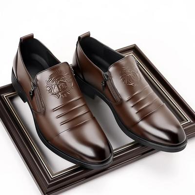 Herren Leder Freizeitschuhe, Modische Business Oxford Schuhe, Leder Schuhe mit Reißverschluss und spitzer Zehenpartie