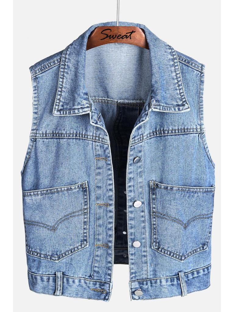 Hooded Korean Style Denim Vest for Women - Versatile Plus Size Outerwear for Spring, Autumn, Winter