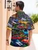 [Printed Design - Not Textured] 2026 Summer New Arrival Men's Plus Size Shirt, Men's Summer Casual Shirt with Classic Muscle Car Print, Hawaiian Style
