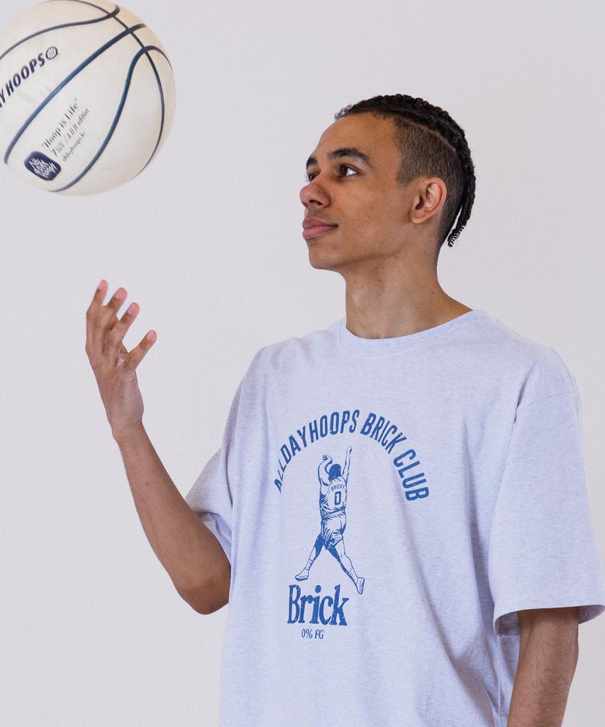 ALL DAY HOOPS Brick Club Oversized Short Sleeve T-Shirt Melange White