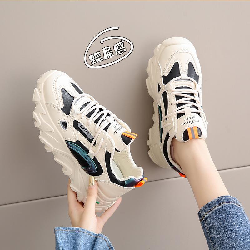 Dad shoes leather surface spring and summer new sports shoes student lightweight soft-soled running shoes