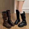 Fashion Vintage Thick Heel Women Knight Long Boots Fashion Slip On Knee High Booties Autumn Winter Shoes Zapatos De Mujer