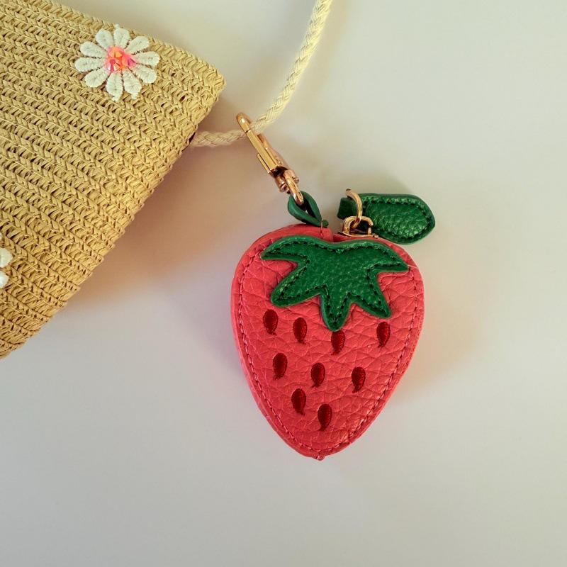 Spot PU Leder Besticktes Münzfach & Schlüsselanhänger - Lychee-Narbenleder, Erdbeere, Zitrone, Apfel, Avocado, Ananas Designs