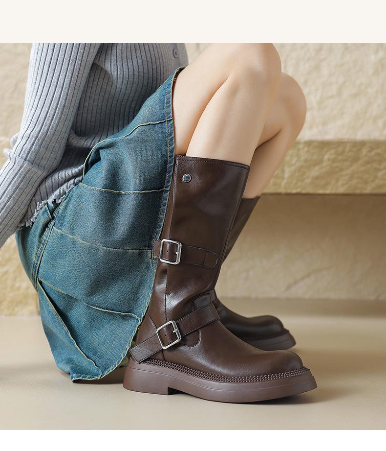 Women's 2024 Autumn/Winter Platform Knee-High Chunky Heel Boots with Thick Soles