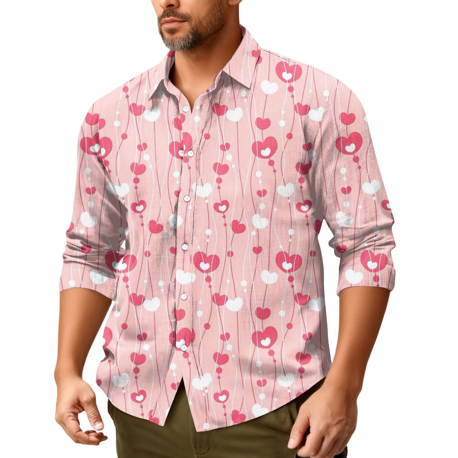 

Чоловіча повсякденна сорочка з довгими рукавами. Модний топ із лацканами XXL рожевий