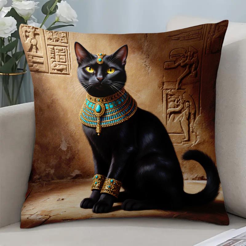 1pc Pillowcase, Egyptian Bastet Cat Goddess Cushion Cover, Soft And Comfortable Polyester Short Plush Fabric, Single-Sided Printed, Multi-Size Options