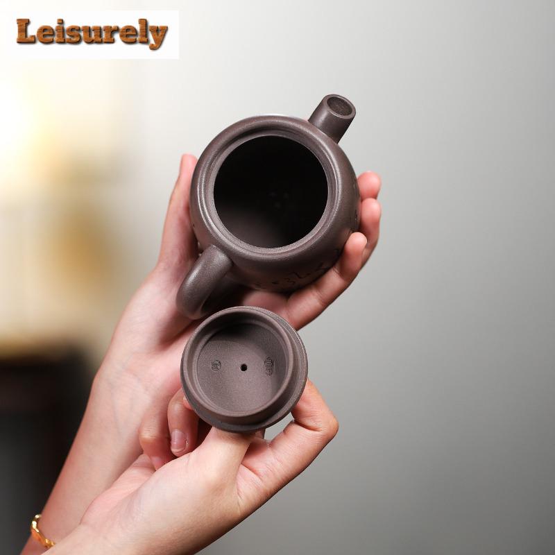 200ml Retro Yixing Purple Clay Teapot Handmade Well Elephant Pot Raw Ore Hyperthermy Azure Mud Kettle With Strainer Zisha Teaset