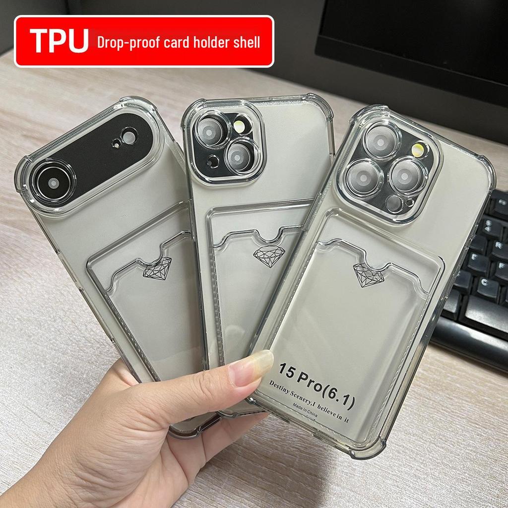 IPhone16 Pro Max Transparent Schwarz Hülle mit Kartenfach & Halter