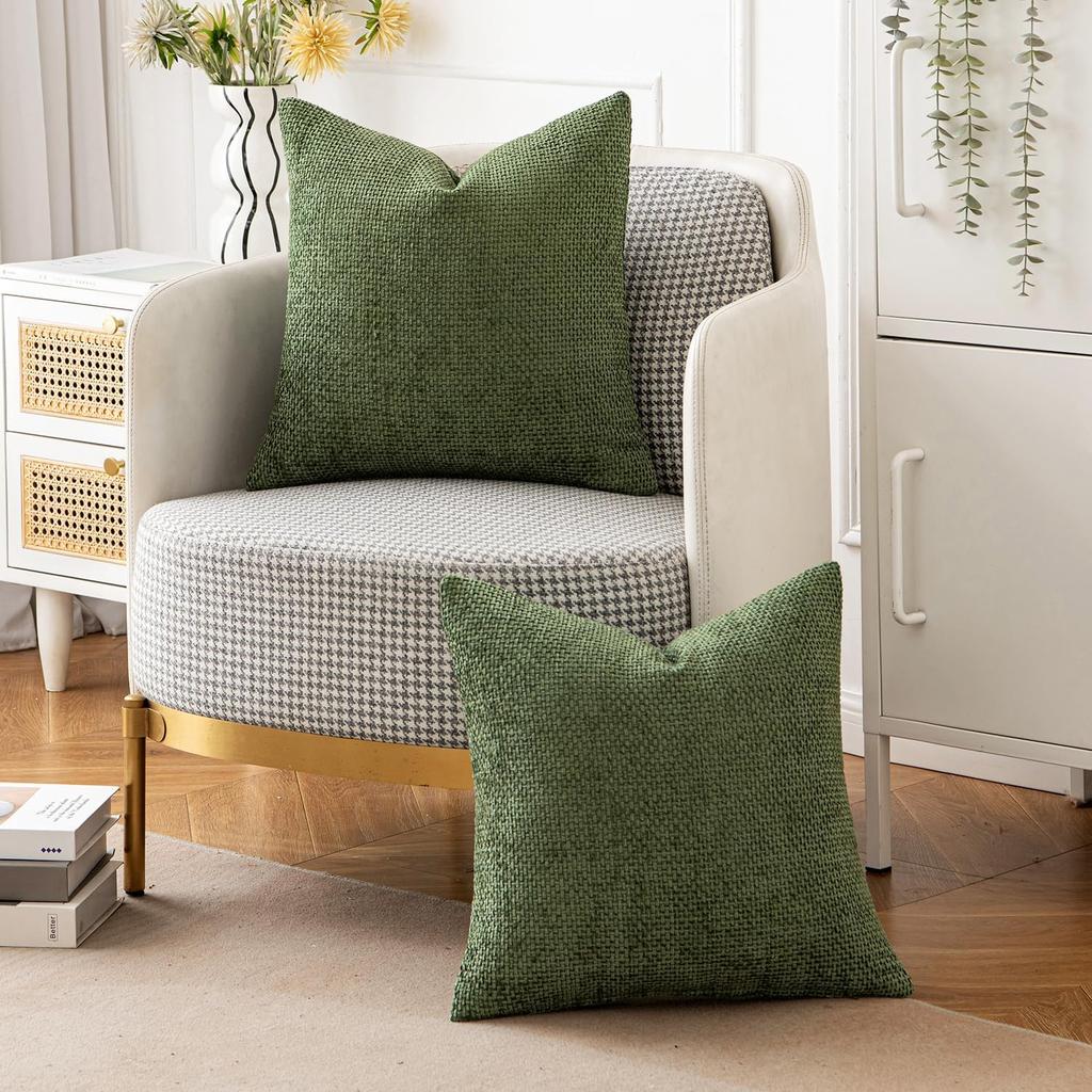 Green Decorative Pillow Covers Soft Chenille Couch Throw Pillows Farmhouse Cushion Cover for Home Decor Sofa Bedroom Living Room
