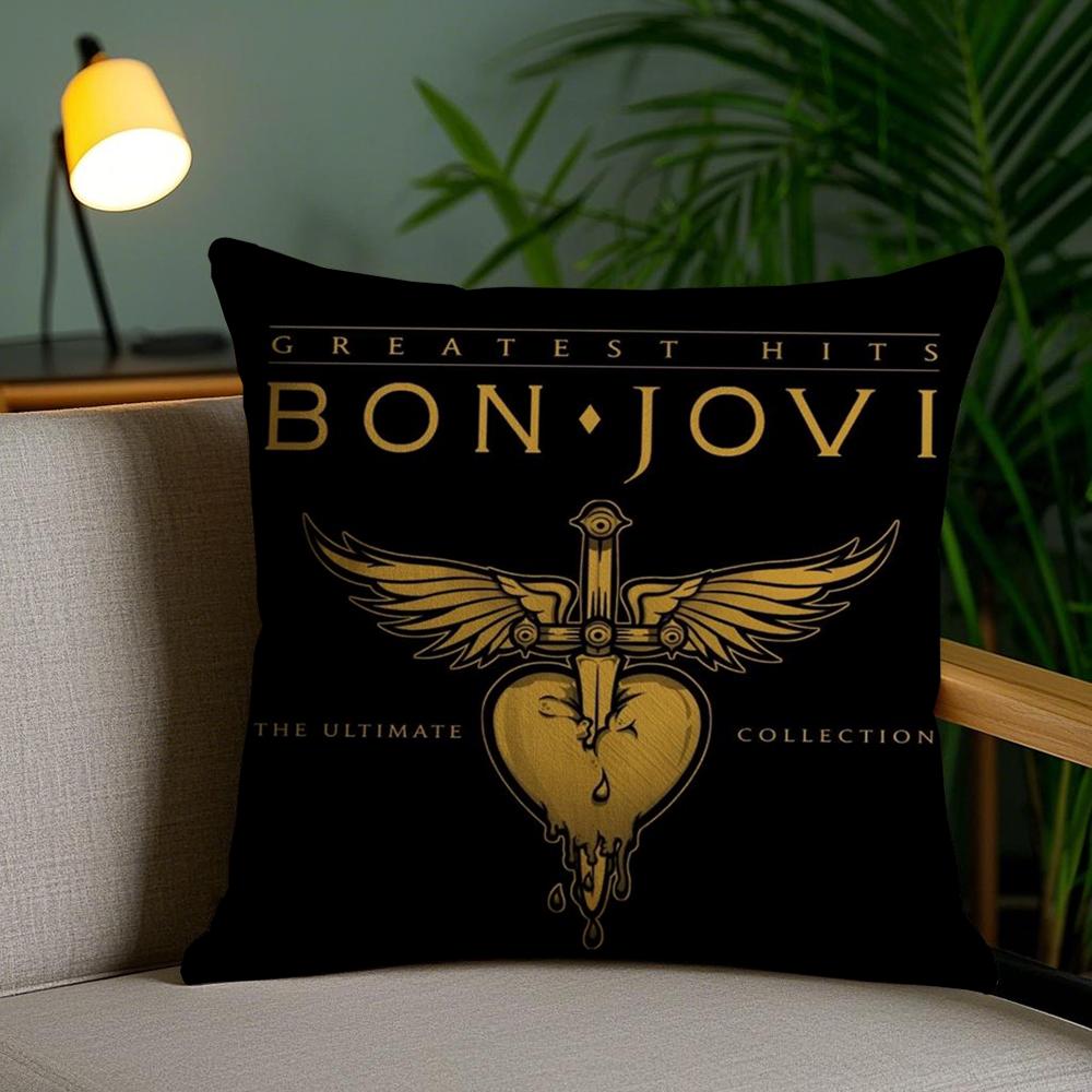 B-Bon J-Jovi Band Cushion Cover Soft Short Plush Double-Sided Printing Home Decor Machine Washable Pillow Case Gift