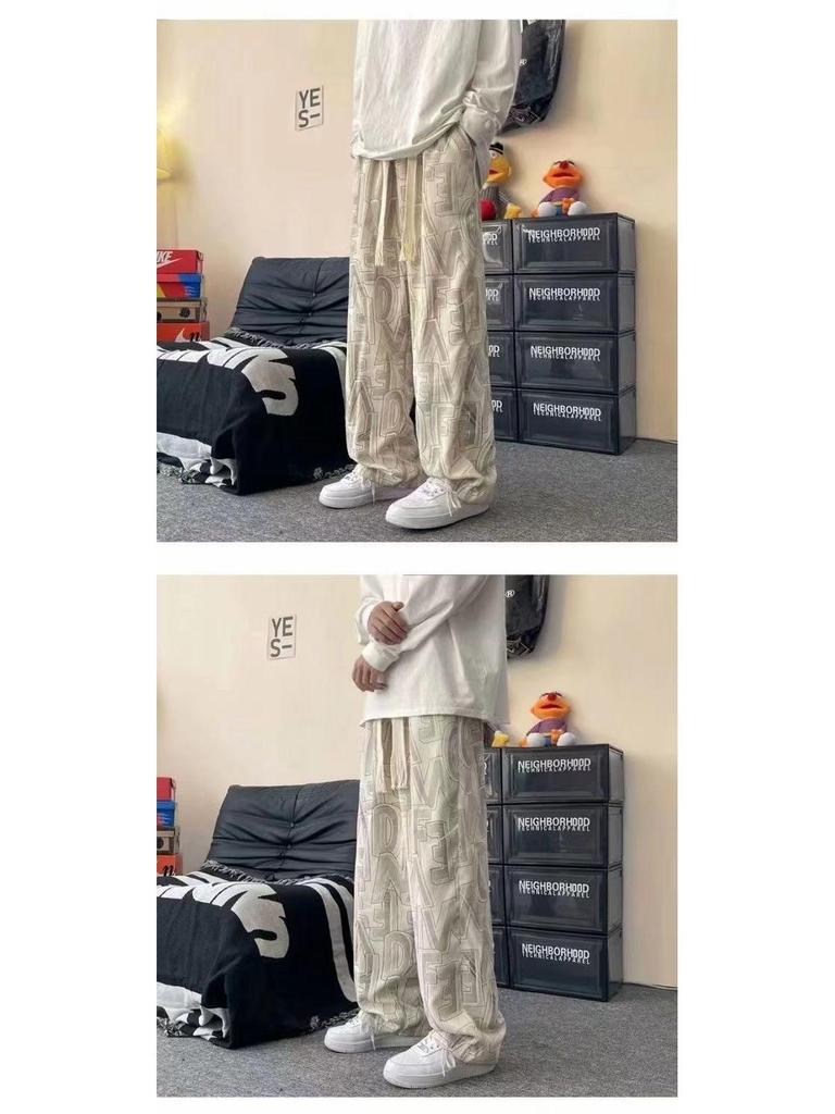 Herren Kordhose mit Allover-Print, weitem Bein - Trendiger Casual Hong Kong Stil