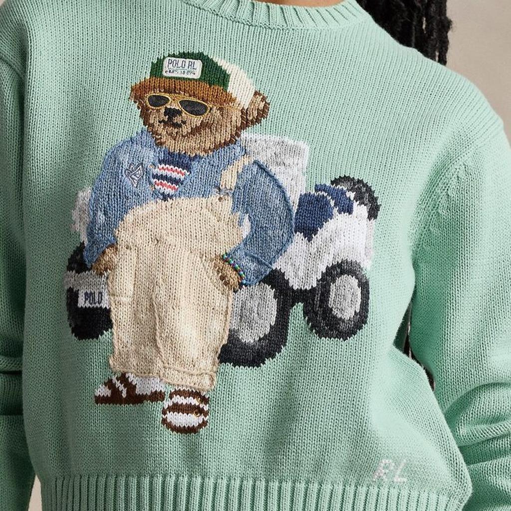 Polo Ralph Lauren SS24 Animal Embroidery Round Neck Loose Fit Pullover Long Sleeve Knit Sweater Women sweater Cerulean WMPOSWENC020947-300