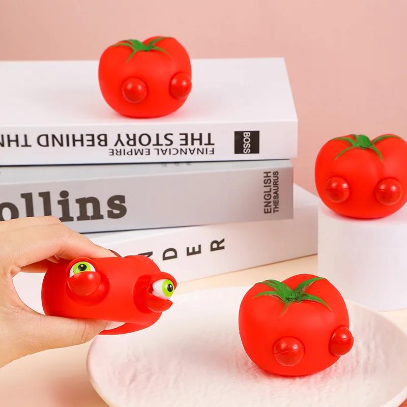 Festive Tomato Squeeze Squishy, Simulation Fruit Decompression Toy, Burst Eyes Design for Anti-Stress Holiday Gifts