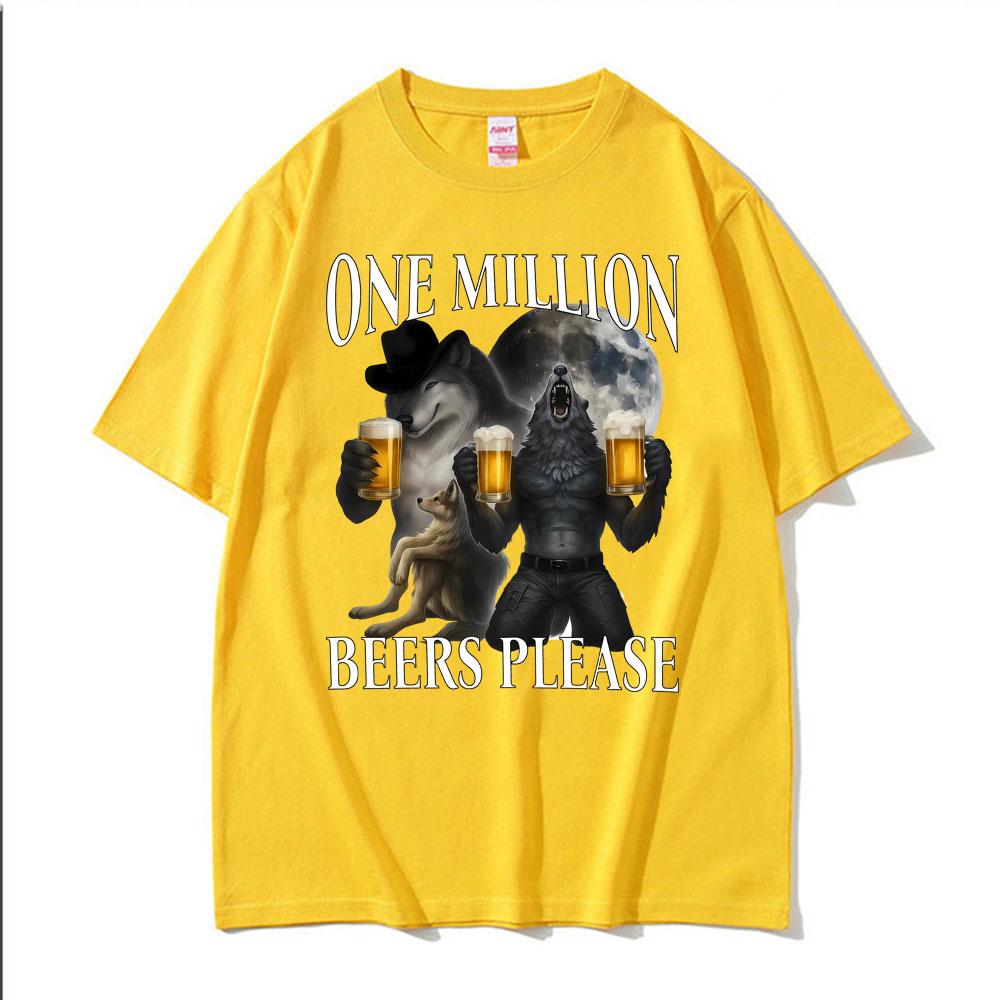 Gym One Milion Beers Wolf Meme T-Shirts Cringe Werewolf Meme Edgy Dark Humor T Shirts Men Women Fashion Casual Oversized T Shirt