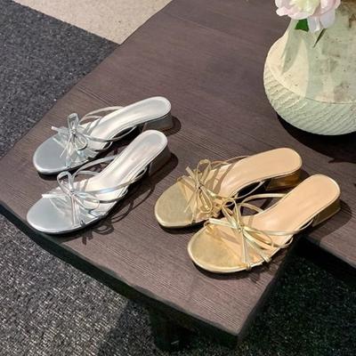 Mode Femmes Nœud Papillon Pantoufles Été Plates Loisirs Talon Bas Sandales de Plage Claquettes Talon Épais Sandales Romaines Sandalias Femininas