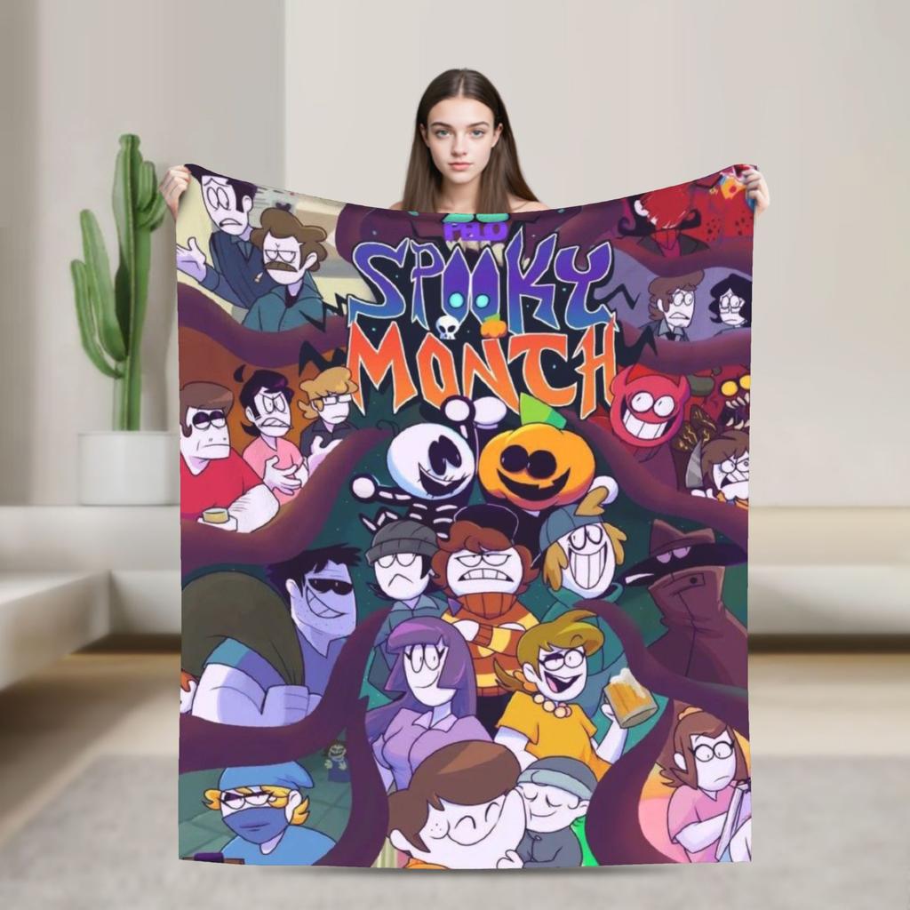 Spooky Month Blanket Quality Warm Soft  Throw Blanket Autumn Decorative Couch Chair Sofa Bed Fluffy Bedspread
