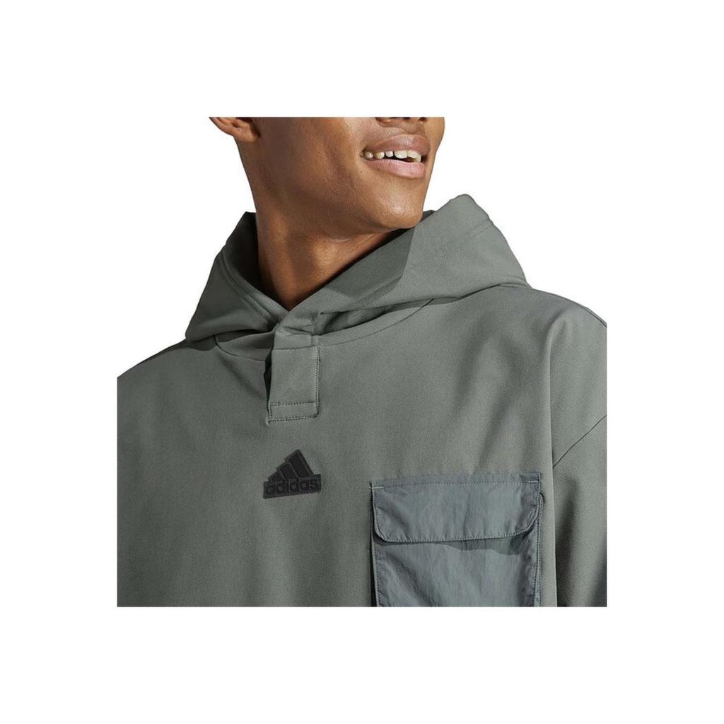 adidas Hooded Pullover Letter Logo Drop Shoulder Long Sleeve Sweatshirt Men Sweatshirt Gray Green IR5182