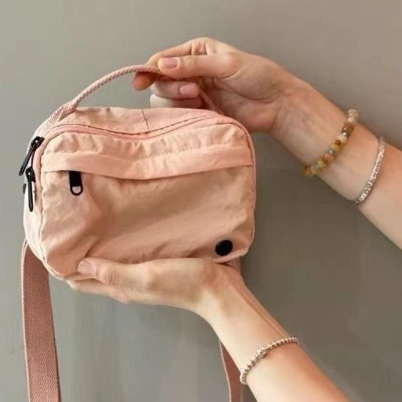 Market-6 Gekleurde Nylon Canvas Kleine Vierkante Tas Waterdicht Lichtgewicht Casual Enkele Schouder Diagonale Cross Mobiele Telefoon Tas roze
