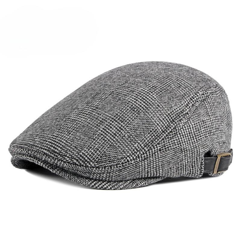 Men's Wool Herringbone Flat Cap British Retro Style Newsboy Hat Autumn Winter Warm Beret Adjustable Cabbie Cap for Men