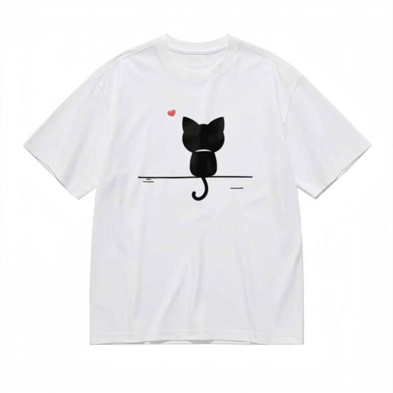 

Women s Trend Breathable Classic T-Shirt Minimalist Feline Back Design Tee 2XL