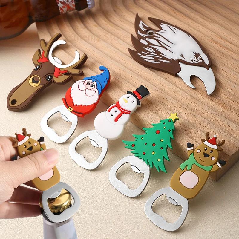 Christmas Magnetic Bottle Opener Santa Snowman Elk Beer Eagle Silicone Stainless Steel Beer Openers Fridge Magnets Kitchen Tools