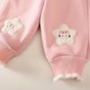 Girls' Winter Velvet-Lined Trousers – Thick, Cuffed, Cartoon Design, Warm Sweatpants for Autumn/Winter.
