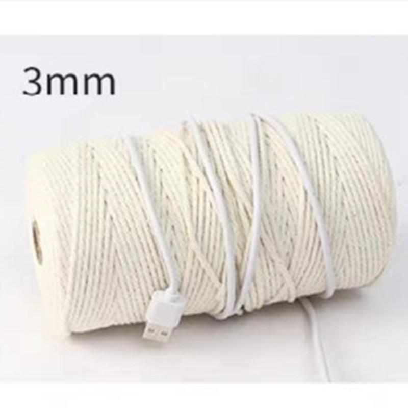 White Four-Strand Braided Cotton Cord, Various Thicknesses for Decorative DIY Weaving