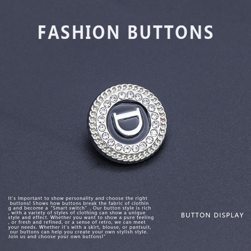 10 Stück Hemdknöpfe Rund Buchstaben Zarte Diamantenbesetzte High-End Mantel Pullover Hemdknöpfe Daquan