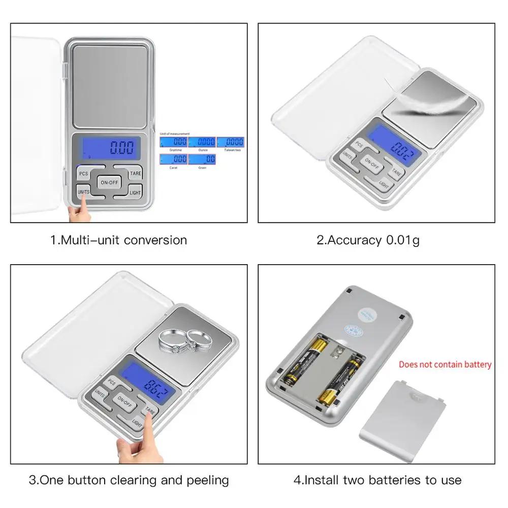 100/200/500g X 0.01/0.1g High Accuracy Jewelry Kitchen Scale Electronic LCD Display Scale Mini Pocket Digital Scale
