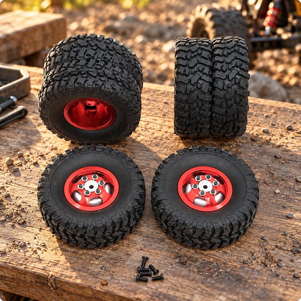 4 Pieces 1/16 remotes Control Wheel Assembly MetalUpgrade RC RoughTerrain with Mounting Screws
